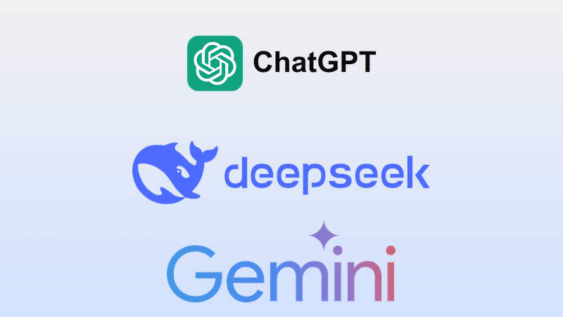 ChatGPT vs Gemini vs DeepSeek logos