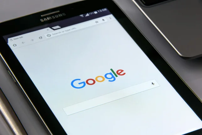 Tablet showing Google Search Engine
