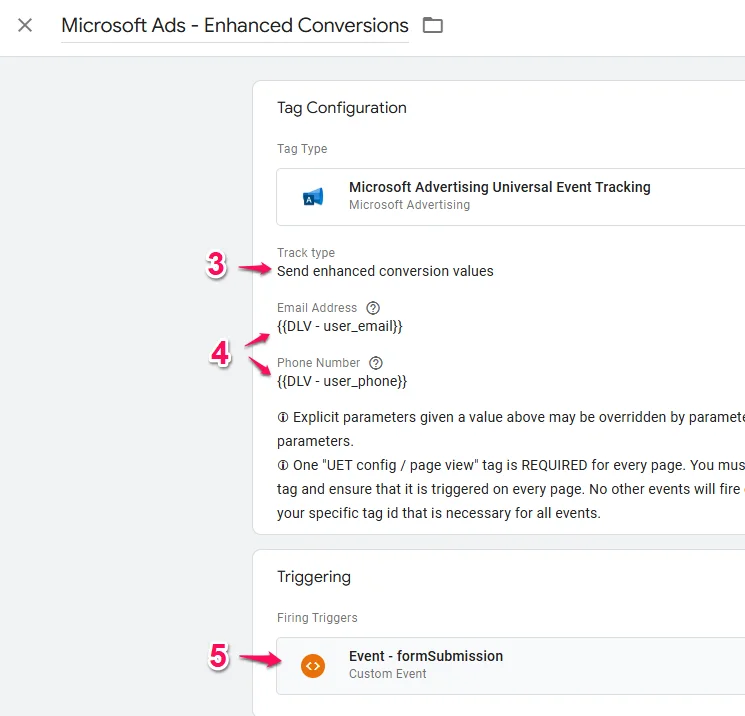 Microsoft Advertising tag configuration in Google Tag Manager