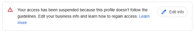 Google business profile suspension notification
