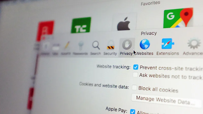 Ajustes de privacidad y cookies en el navegador Safari.